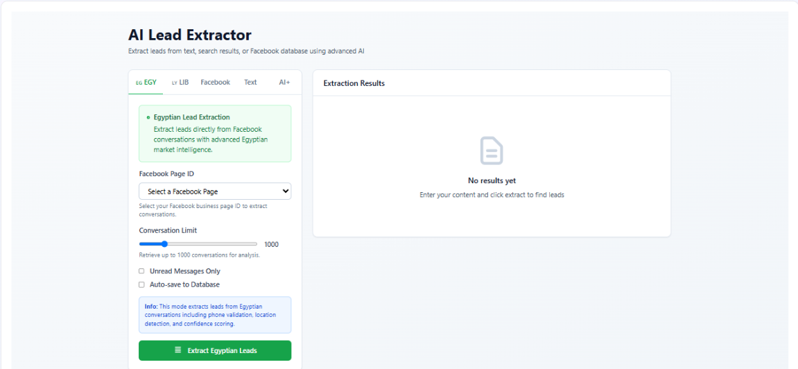 AI lead extractor — Egyptian &
                Libyan market intelligence