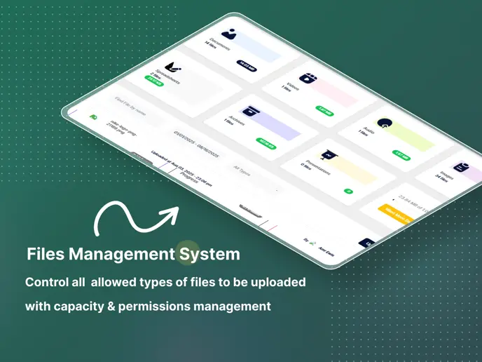 File manager — storage by type, with capacity & permissions
